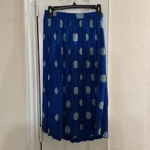 Dark Blue 100% Silk Pleated Skirt with Polka Dots